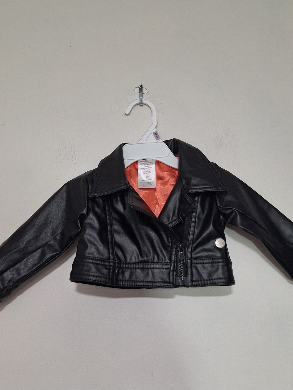 Mayfair Girls Black Faux  Leather Jacket Biker Bomber with Orange Lining